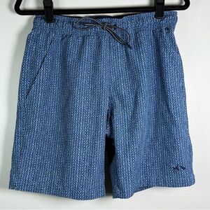 Fish Hippie Co. “Volley Short” Blue Board Shorts with Nautical Stripes -‎ Small